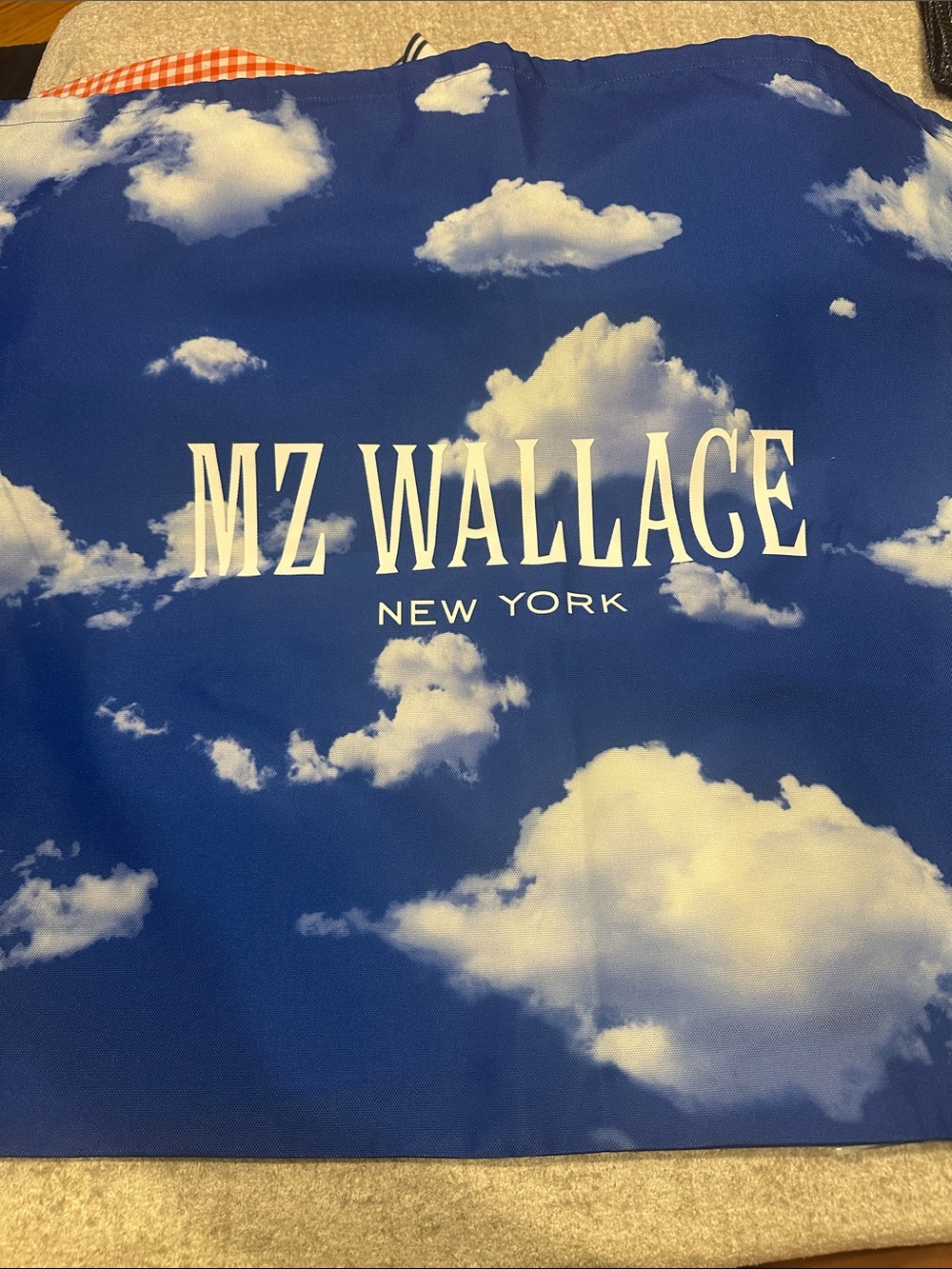 MZ Wallace Blue Cloud Print Tote with White Logo